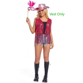 Picture of HOT PINK - SEQUIN FRINGE VEST - S/M