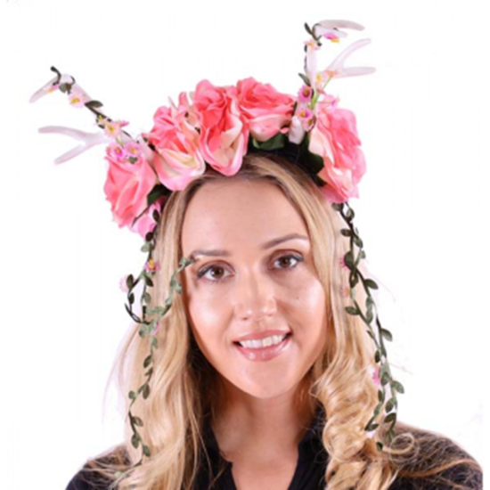 Picture of ANTLER HEADBAND PINK FLOWERS