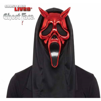 Picture of GHOST FACE "SCREAM" RED DEVIL CHROME MASK WITH SHROUD