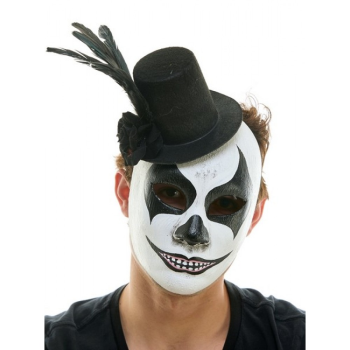 Picture of MASK - Sinister Clown Mask with Mini Top Hat and Feather