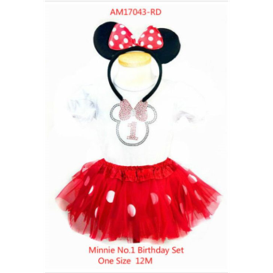 Picture of WEARABLE - Minnie Red 1st Birthday Shirt, Skirt and Headband XS