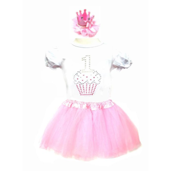 Picture of WEARABLE - 1st CUPCAKE Birthday Shirt, Tutu & Crown Pastels XS Size