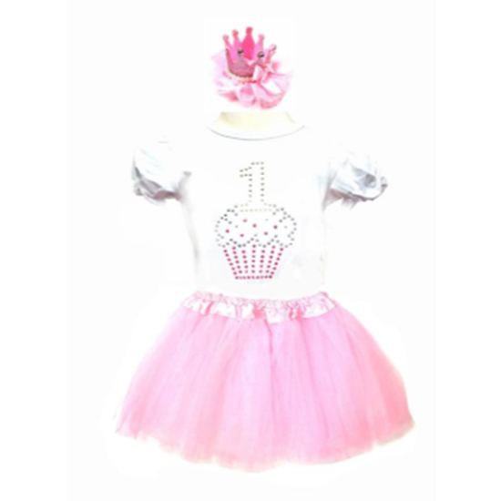 Picture of WEARABLE - 1st CUPCAKE Birthday Shirt, Tutu & Crown Pastels XS Size