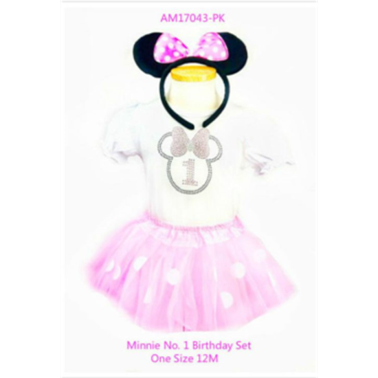 Picture of WEARABLE - Minnie Pink 1st Birthday Shirt, Skirt and Headband XS